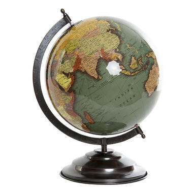 Items Deco Wereldbol/globe op voet - kunststof - beige/goud - 20 x 30 cm product