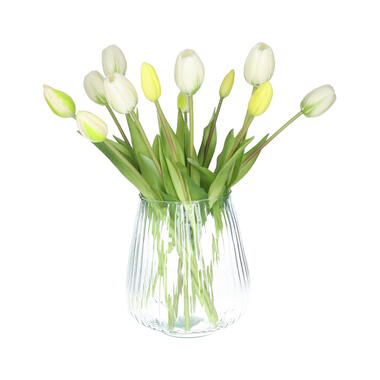 Bellatio Design Kunst tulpen boeket Bella - 12x stuks - wit - 40 cm product