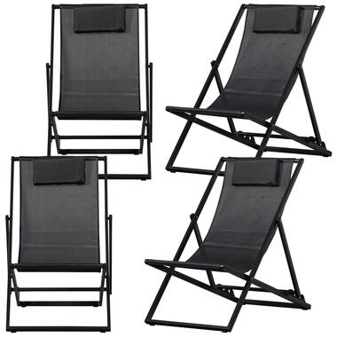 WOOOD Esper Strandstoel Buiten - Aluminium - Zwart - Set van 4 product