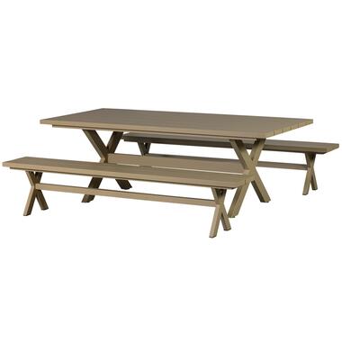 WOOOD Delta Picknicktafel + Bankjes - Aluminium - Groen - 75x220x105 product