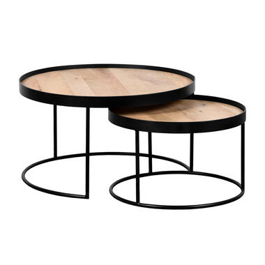 QUVIO Salontafel Sara – Set van 2 –Mangohout – Metaal product