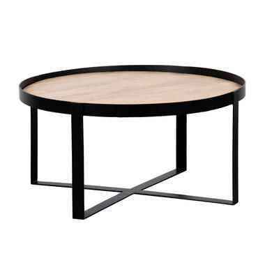 QUVIO Salontafel Anna – Rond – Mangohout – Zwart – Naturel product