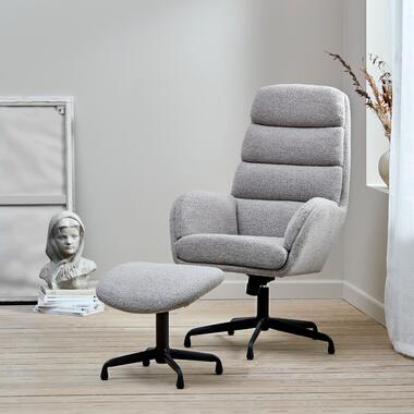 Fauteuil Bouclé Taupe/Zwart - Voetenbank - 70x77x110cm - Sifton product