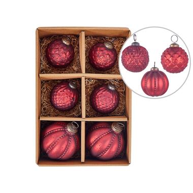 ARGENTIN - Kerstballen set van 6 - Rood - Glas product