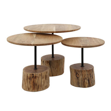 Hoyz Collection - Salontafel Boomstam - Acaciahout - Set van 3 product