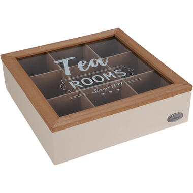 Excellent Houseware Theedoos - 9-vaks - beige/bruin - hout - 24 x 24 x 7 cm product