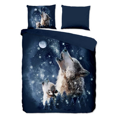 Pure Dekbedovertrek "wolf bij maanlicht" - Blauw - (200x200/220 cm) - Microfiber product