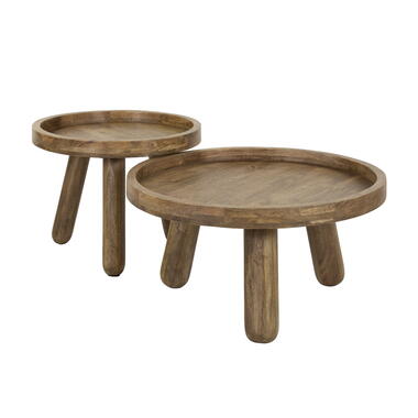 Salontafel Rond - Naturel Mangohout - Set Van 2 - Tripod product