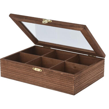 H&S Collection Theedoos - 6-vaks - bruin - hout - 24 x 16 x 6 cm product