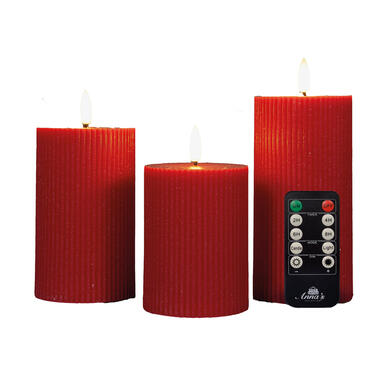 Anna Collection LED stompkaarsen - 3x - rood - ribbel product