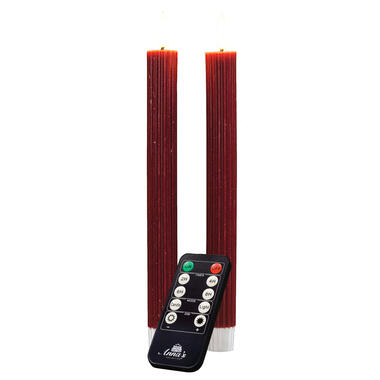 Anna's Collection LED dinerkaarsen - 2x st - bordeaux rood - ribbel product