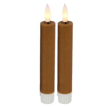 Countryfield Led kaarsen/dinerkaarsen - 2x stuks - cognac bruin - 15 cm product