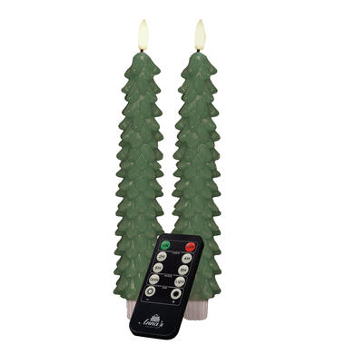 Anna's Collection LED dinerkaarsen - 2x st - groen - kerstboom - 23 cm product