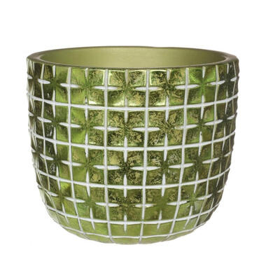 Ideas4seasons Bloempot - ruit motief - metallic groen - 12x10cm product