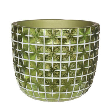 Ideas4seasons Bloempot - ruit motief - metallic groen - 10x8 cm product