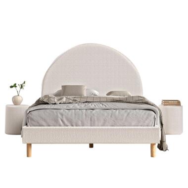 Vipack Gestoffeerd bed Maeva 140x200cm met twee nachttafeltjes - witte bouclé product