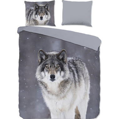 Good Morning Wolfie Flanel Dekbedovertrek Grijs-Lits-jumeaux (270 x 200/220 cm) product