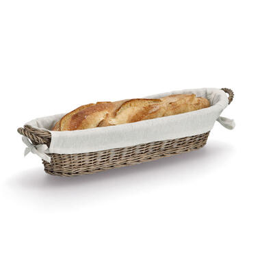 Zeller Broodmandje met stof - riet/canvas - bruin - langwerpig - stokbrood product