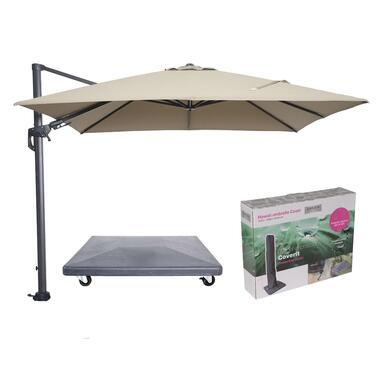 Hawaii parasol - 3x3 m - taupe doek - incl. 90 kg parasolvoet en hoes product