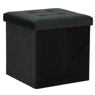 H&S Collection Poef/hocker - opbergbox - zwart - 38 x 38 cm product