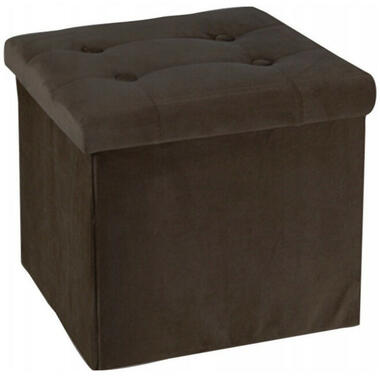 H&S Collection Poef/hocker - opbergbox - donkerbruin - 38 x 38 cm product