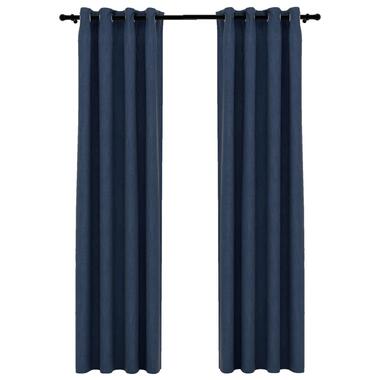 vidaXL Gordijnen linnen-look verduisterend ogen 2 st 140x225 cm blauw product