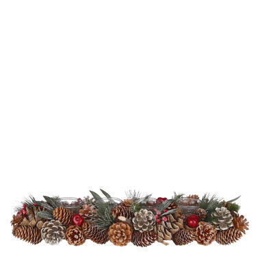 House of Seasons Kerststuk met Theelichthouder - L54 x B17 cm - Groen product