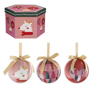 House of Seasons Kerstballen Set - 14 Stuks - Roze, Donkergroen product