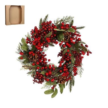 House of Seasons Barney Kerstkrans - Ø40 cm - Groen, Rood product
