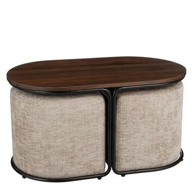 Mica Decorations Salontafel met Poefs - L79 x B45 x H41 cm - Grijs product