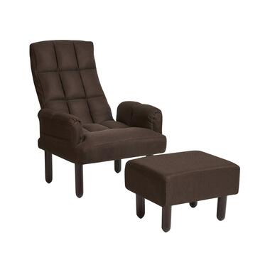 OLAND - Fauteuil met hocker - Bruin - Linnen product