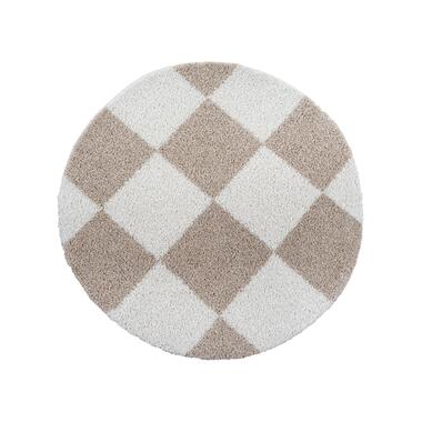 Milano Geblokt Hoogpolig Rond Vloerkleed Modern Beige Creme - 150 CM ROND product