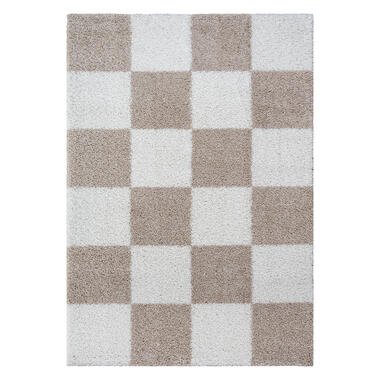 Milano Geblokt Hoogpolig Vloerkleed Modern Beige Creme - 200x290 CM product