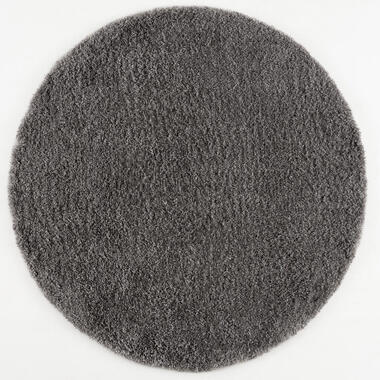 Porto Rond Soft Fluffy Vloerkleed Hoogpolig Effen Donker Grijs - 120 CM ROND product