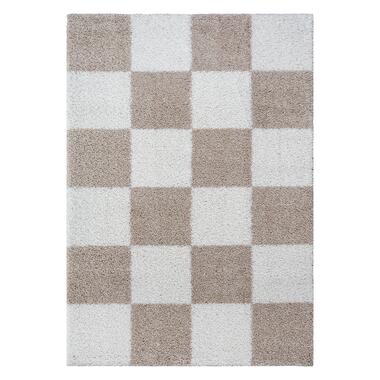 Milano Geblokt Hoogpolig Vloerkleed Modern Beige Creme - 160x230 CM product