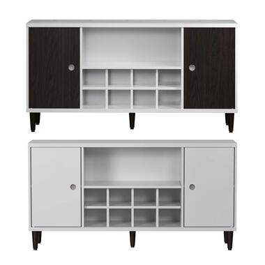 Hioshop Evolution dressoir 2 deuren- 1 plank- 8 flessen wijn wit- zwart product