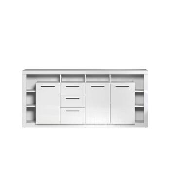 Hioshop GwendolynRock dressoir 3 deuren- 3 laden- planken wit hoog glans product