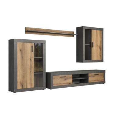 Hioshop Salvada wandkast systeem eik decor- grijs product