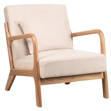 Fauteuil van massief hout en beige stof product