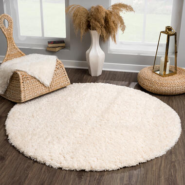 Porto Rond Soft Fluffy Vloerkleed Hoogpolig Effen Creme - 150 CM ROND product