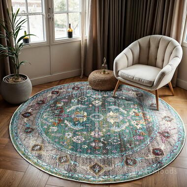 Picasso Pablo Vintage Rond Vloerkleed Groen / Multi Laagpolig - 300 CM ROND product