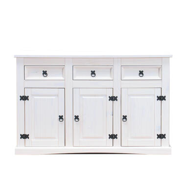 Hioshop Wit dressoir New Mexico 132cm breed met 3 deuren en 3 laden product