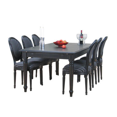 Hioshop Mozart zwarte eettafel met 6 zwarte stoelen Rococo product