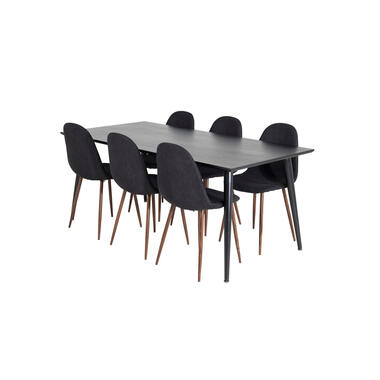 Hioshop Dipp180x90BLBL eethoek eetkamertafel zwart en 6 Polar eetkamerstal product