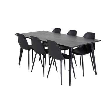 Hioshop Dipp180x90BLBL eethoek eetkamertafel zwart en 6 Polar eetkamerstal product