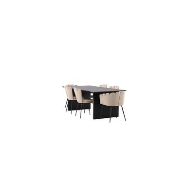 Hioshop Vail eethoek tafel zwart en 4 Limhamn stoelen beige product