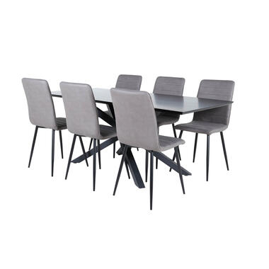 Hioshop PiazzaBLBL eethoek eetkamertafel zwart en 6 Windu Lyx eetkamerstal product