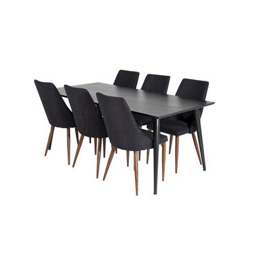 Hioshop Dipp180x90BLBL eethoek eetkamertafel zwart en 6 Leone eetkamerstal product