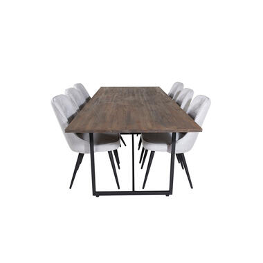 Hioshop Padang eethoek eetkamertafel teakhout en 6 Velvet Deluxe eetkamerstal product