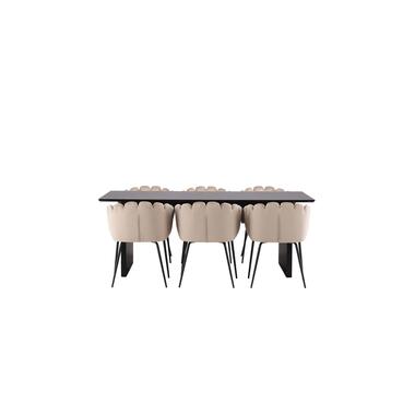 Hioshop Vail eethoek tafel zwart en 6 Limhamn stoelen beige product